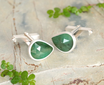 4.6ct Natural Emerald Cufflinks in Solid Sterling Silver