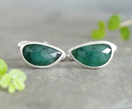 5ct Natural Emerald Cufflinks in Sterling Silver