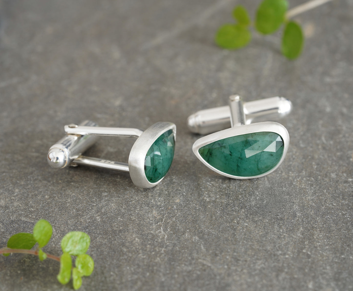5ct Natural Emerald Cufflinks in Sterling Silver