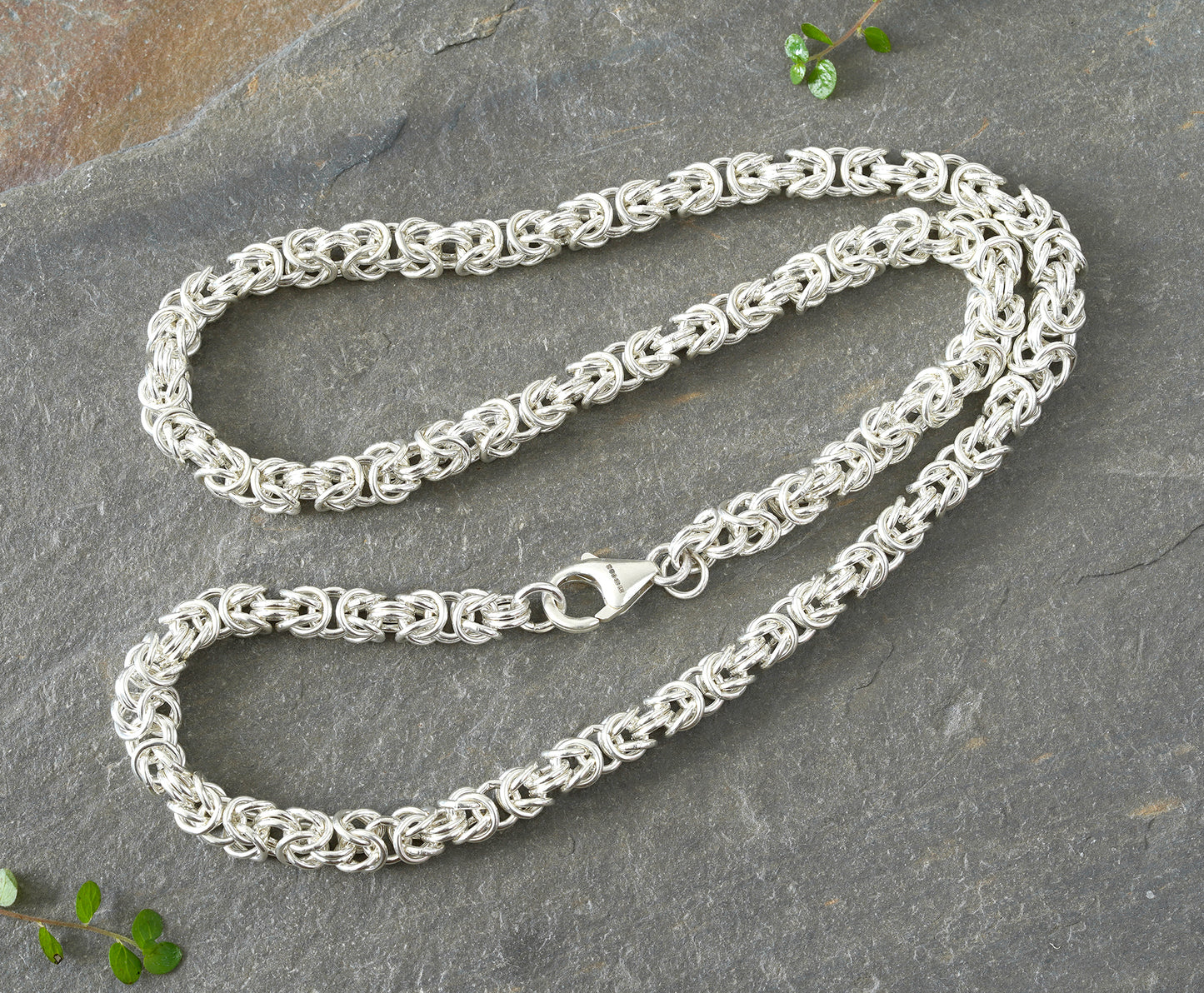 Chunky Byzantine Chain Necklace in Solid Sterling Silver 20 Inches Long