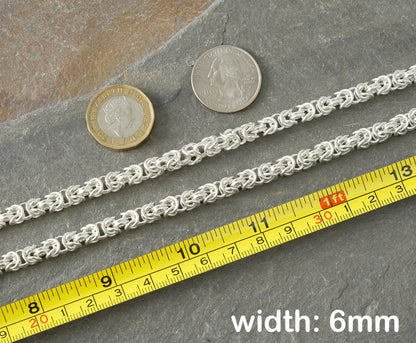 Chunky Byzantine Chain Necklace in Solid Sterling Silver 20 Inches Long