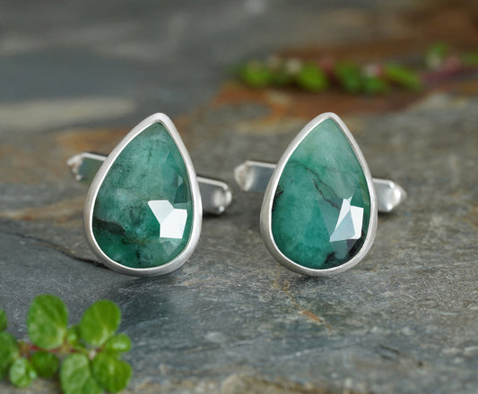 7.5ct Natural Emerald Cufflinks in Sterling Silver