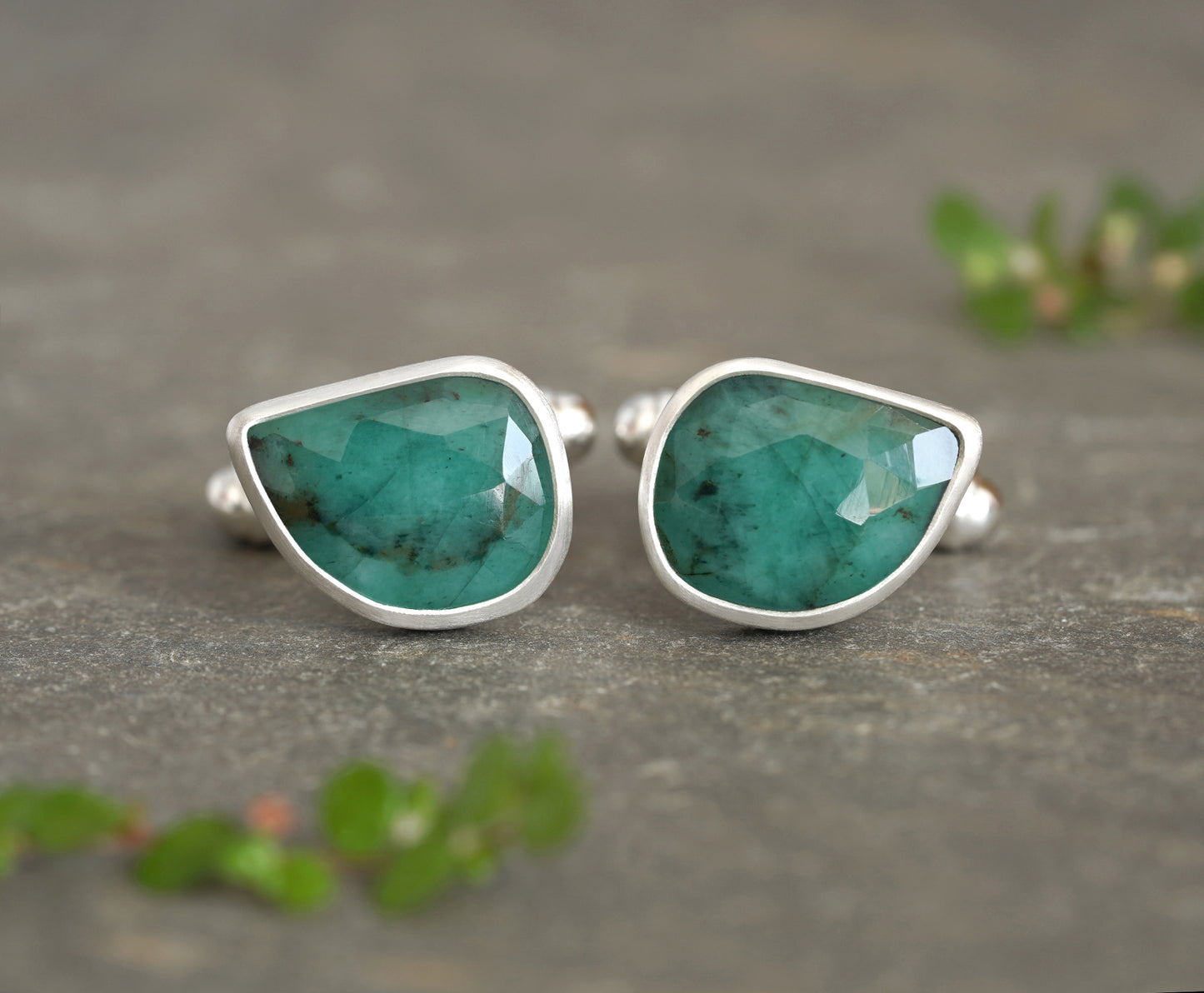 7ct Natural Emerald Cufflinks in Sterling Silver