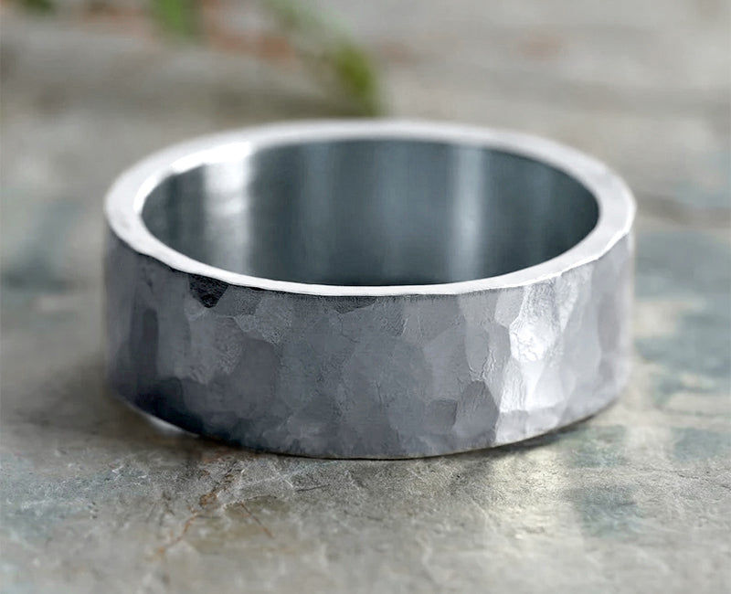 7mm Wide Hammered Effect Wedding Band, Wedding Ring