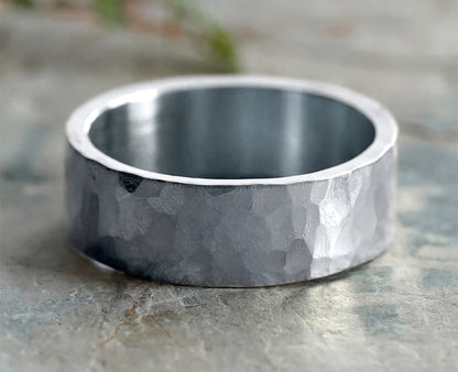 7mm Wide Hammered Effect Wedding Band, Wedding Ring
