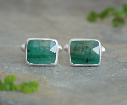 8.4ct Natural Emerald Cufflinks in Sterling Silver