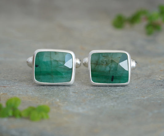 8.4ct Natural Emerald Cufflinks in Sterling Silver