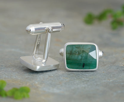 8.4ct Natural Emerald Cufflinks in Sterling Silver