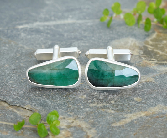 8.5ct Emerald Cufflinks in Sterling Silver