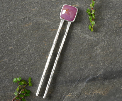 8.5ct Natural Pink Sapphire Hair Pin in Sterling Silver