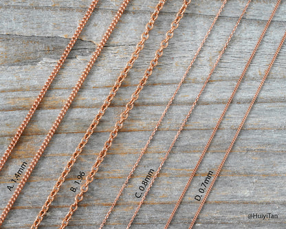 Solid 9ct Rose Gold Chain, Trace, Curb, and Belcher