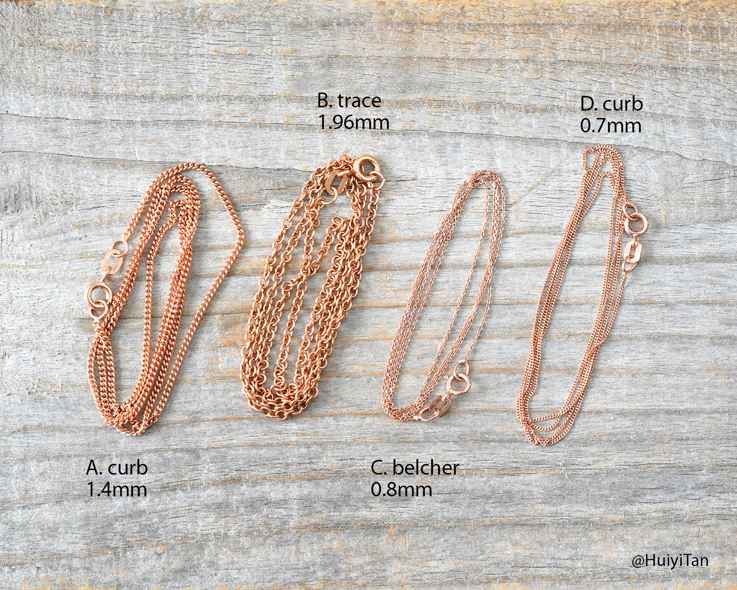 Solid 9ct Rose Gold Chain, Trace, Curb, and Belcher