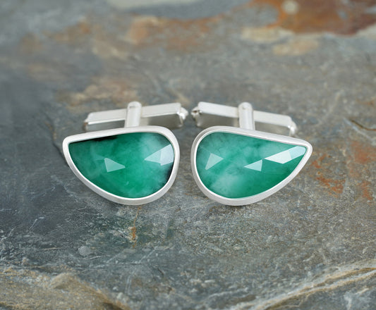 9ct Natural Emerald Cufflinks in Solid Sterling Silver