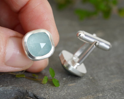 8.8ct Aquamarine Cufflinks in Solid Sterling Silver