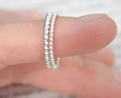 Beaded Stacking Ring in Sterling Silver, 9k or 18k yellow gold