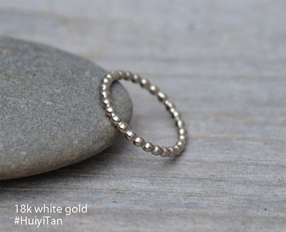 Beaded Stacking Ring in Sterling Silver, 9k or 18k yellow gold