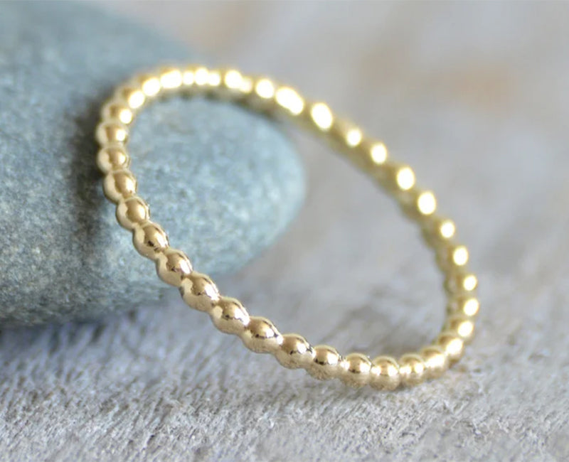 Beaded Stacking Ring in Sterling Silver, 9k or 18k yellow gold