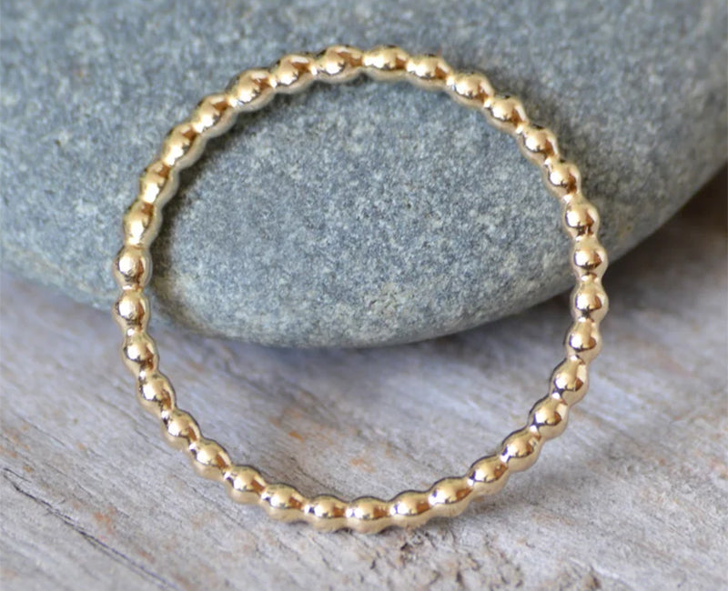 Beaded Stacking Ring in Sterling Silver, 9k or 18k yellow gold