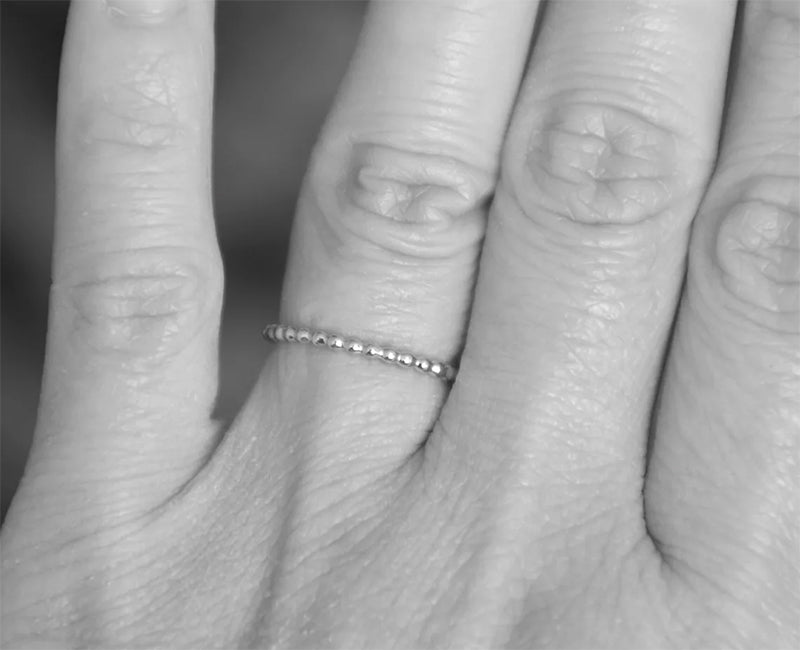 Beaded Stacking Ring in Sterling Silver, 9k or 18k yellow gold