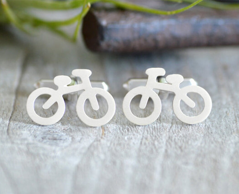 Bicycle Cufflinks in Sterling Silver, Personalized Bicycle Cufflink