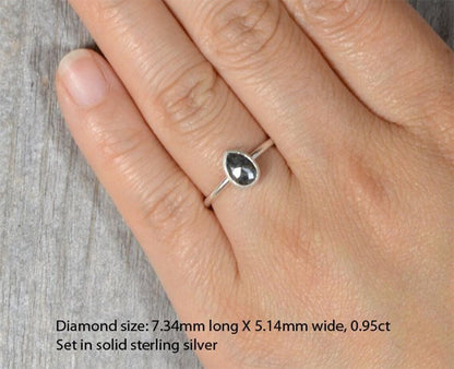Black Diamond Engagement Ring with Matching Contour Wedding Ring