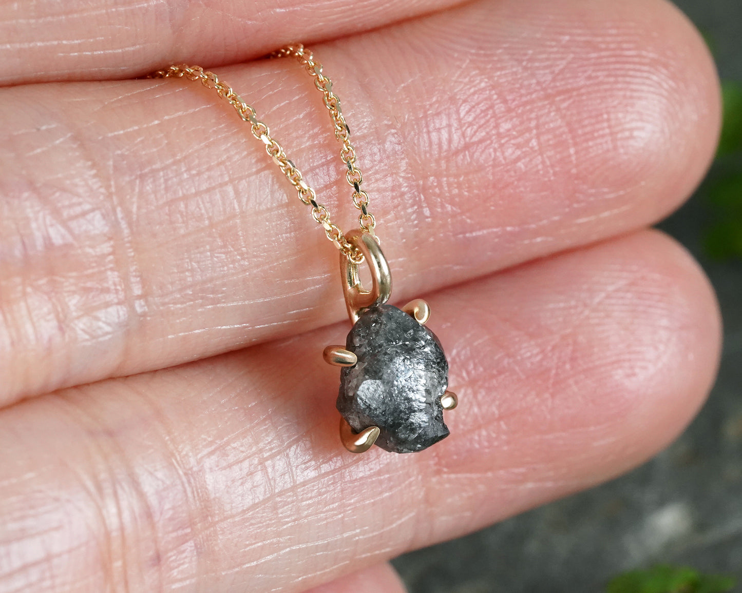 1.5ct Rough Black Diamond Necklace in 14k Yellow Gold