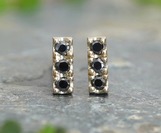 Pave Diamond Stud Earrings in Yellow Gold, Small Diamond Ear Posts