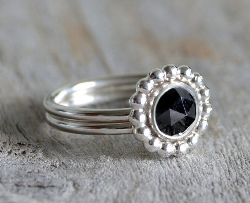 Black Diamond Wedding Ring Set, Interlocking Wedding Rings