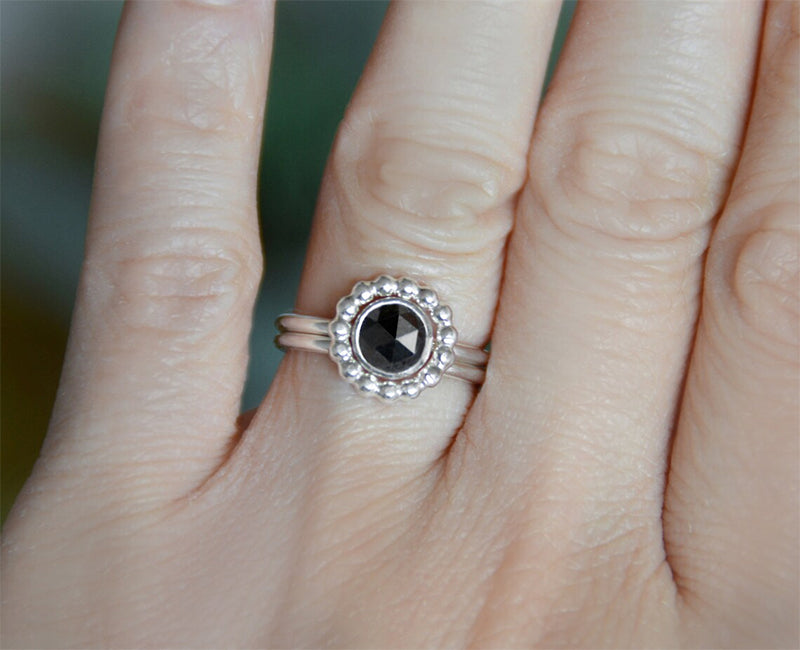 Black Diamond Wedding Ring Set, Interlocking Wedding Rings