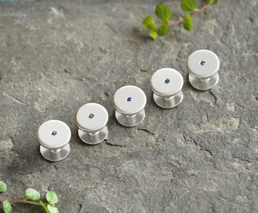 Blue Sapphire Tuxedo Shirt Studs in Sterling Silver