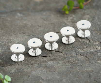 Blue Sapphire Tuxedo Shirt Studs in Solid Sterling Silver