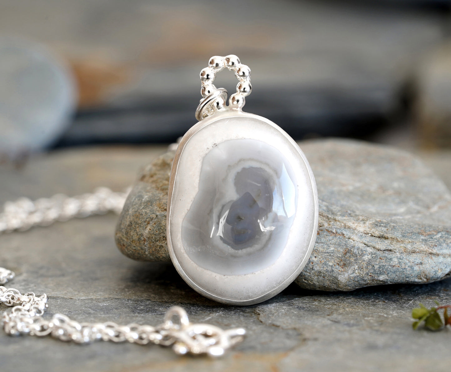 14ct Eye Agate Necklace in Sterling Silver, One-Of-A-Kind Agate Necklace