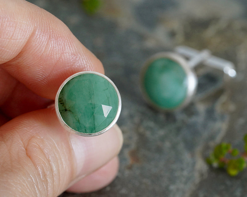 8.4ct Emerald Cufflinks in Sterling Silver, One of a Kind Cufflinks, Gemstone Cufflinks