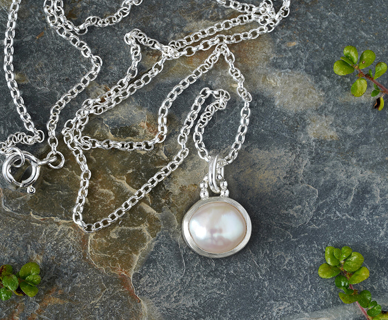 Freshwater Pearl Necklace in Sterling Silver and Fine Silver