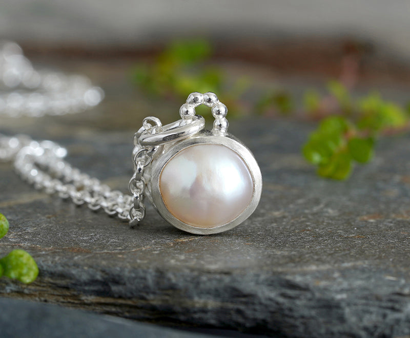 Freshwater Pearl Necklace in Sterling Silver and Fine Silver