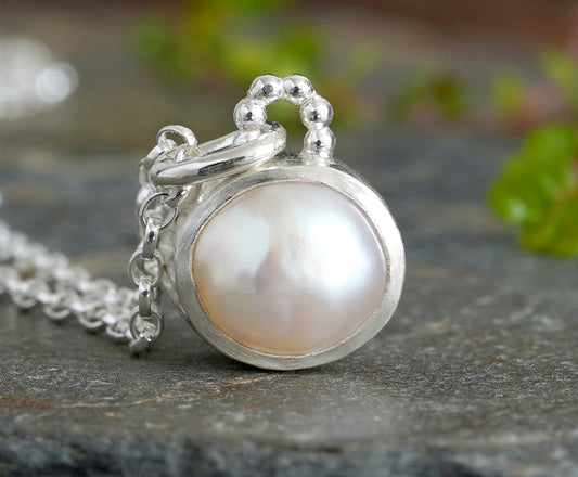 Freshwater Pearl Necklace in Sterling Silver and Fine Silver