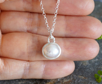Freshwater Pearl Necklace in Sterling Silver and Fine Silver