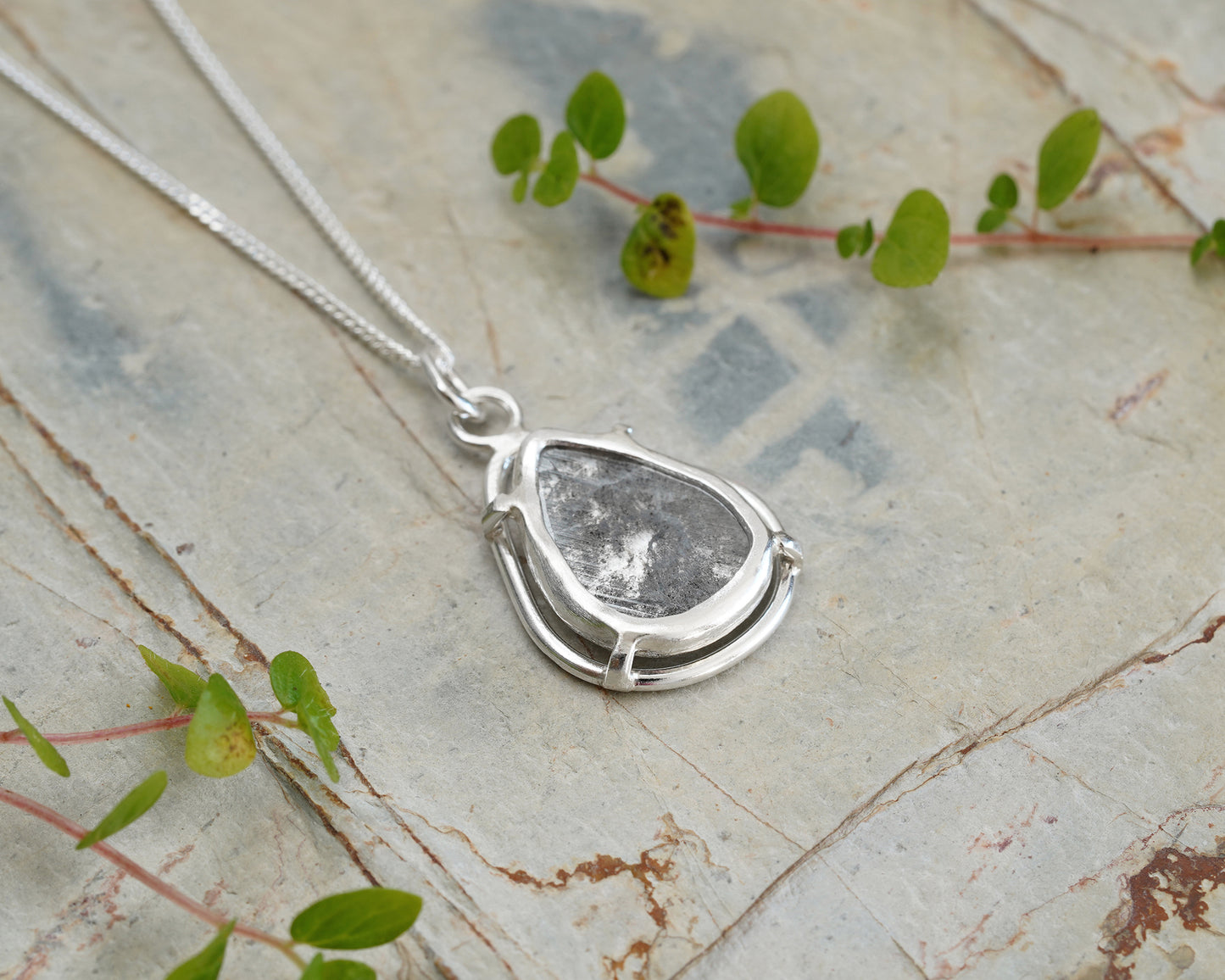 Natural Diamond Slice Necklace in Sterling Silver