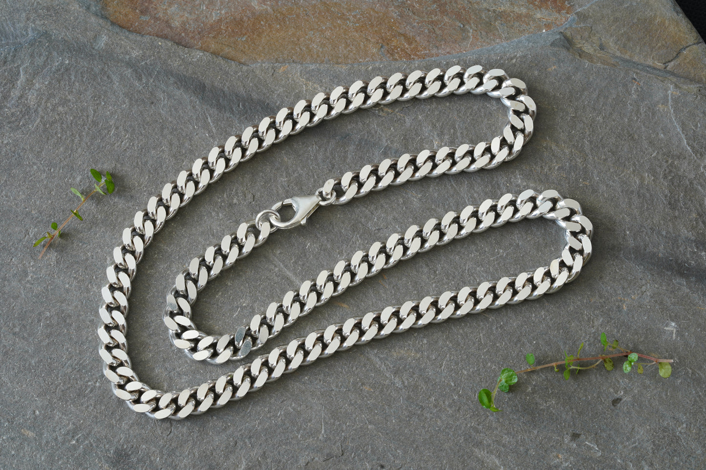 Diamond Cut Curb Chain Necklace in Solid Sterling Silver 20 Inches Long