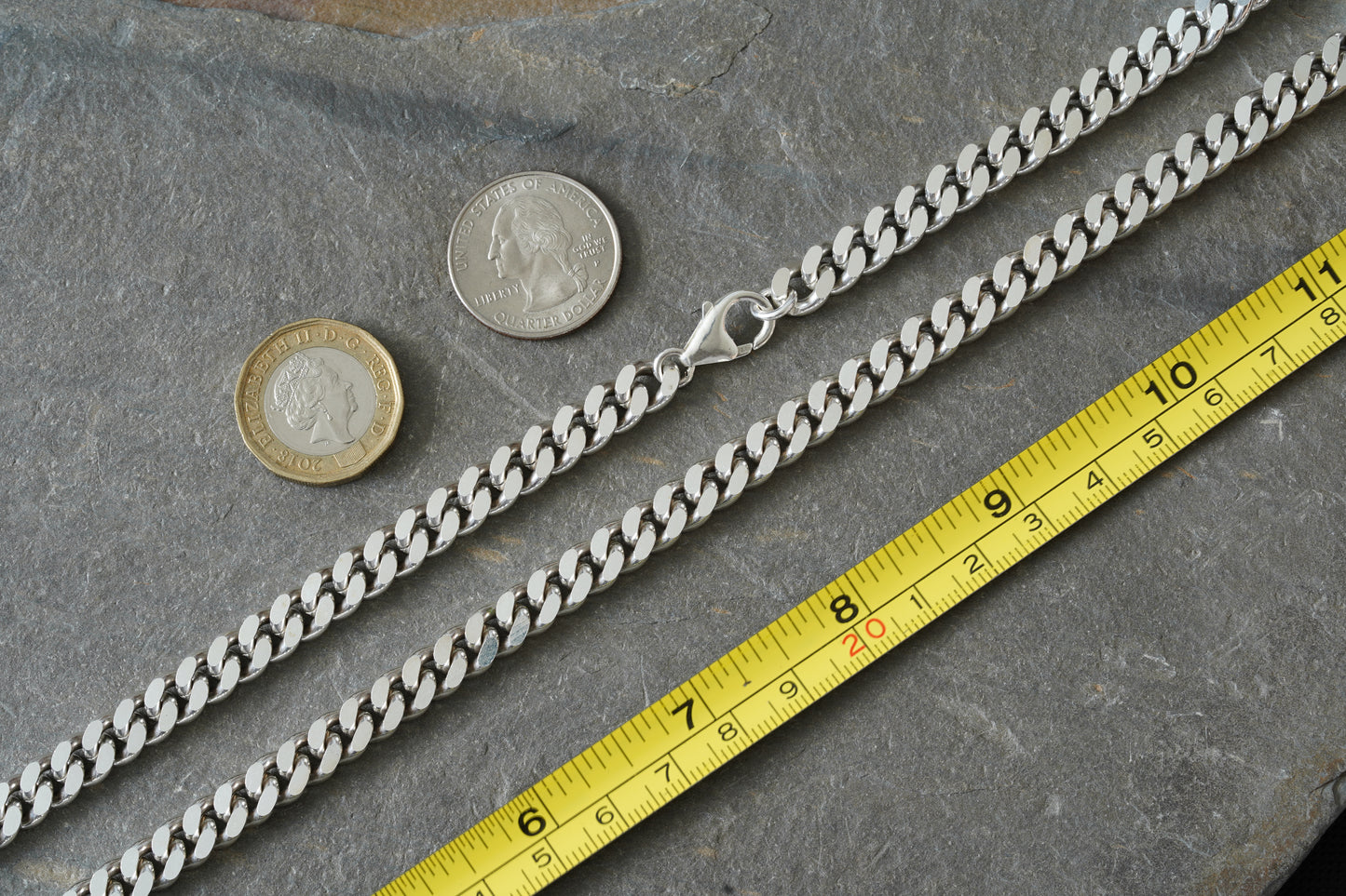 Diamond Cut Curb Chain Necklace in Solid Sterling Silver 20 Inches Long