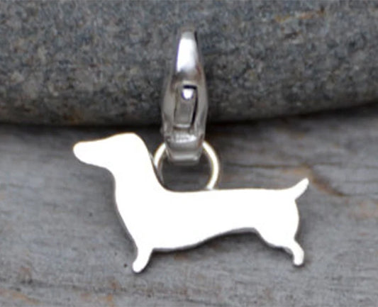 Dachshund Charm in Sterling Silver, Silver Sausage Dog Charm
