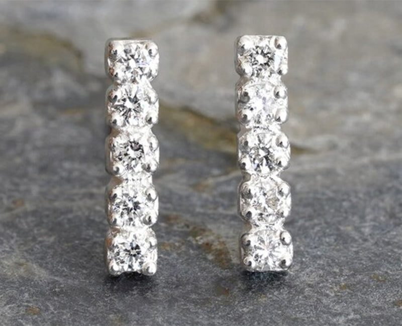 Diamond Bar Stud Earrings, Pave Diamond Stud Earrings