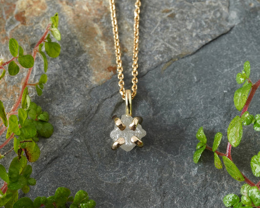 Natural Diamond Cube Necklace in 14k Yellow Gold