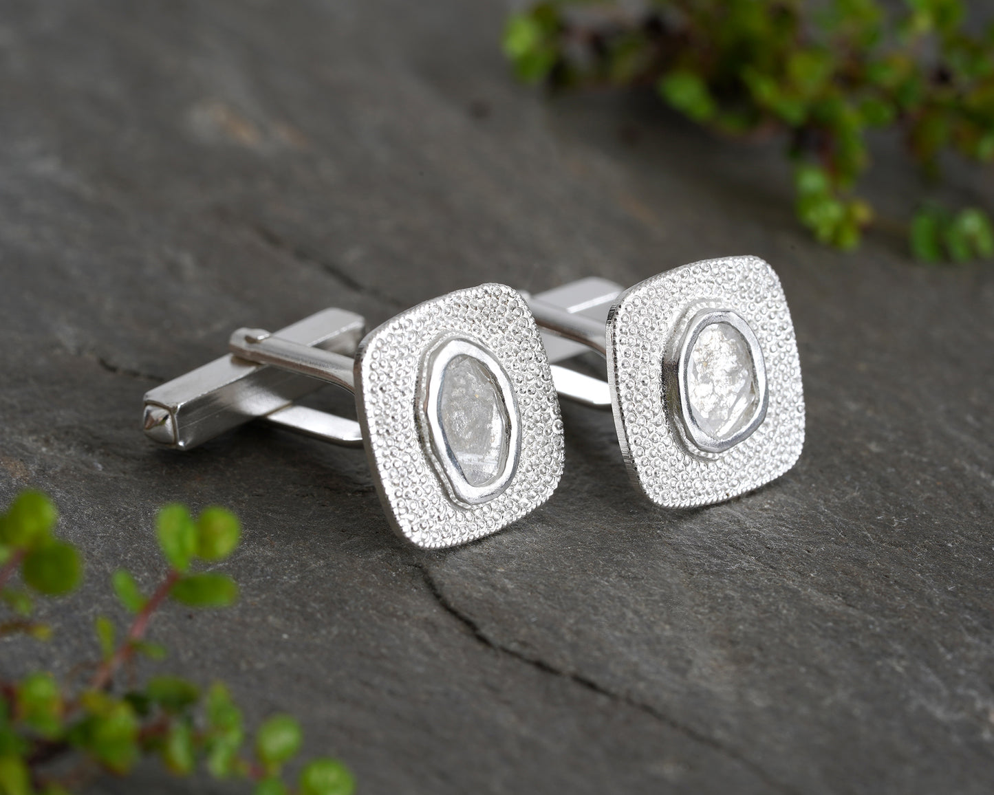 Art Deco Diamond Cufflinks in Sterling Silver
