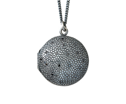 Black Diamond Locket Necklace, Diamond Photo Locket Necklace in Black Silver, Secret Locket Box in Black Silver
