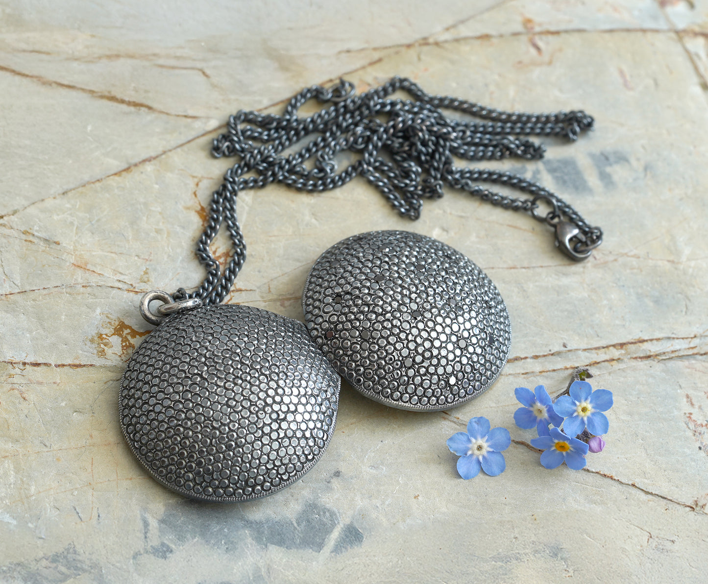 Black Diamond Locket Necklace, Diamond Photo Locket Necklace in Black Silver, Secret Locket Box in Black Silver