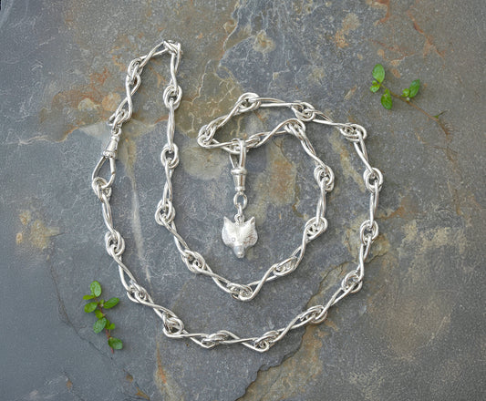 Diamond Eyes Fox Charm Necklace with Swivel Clasp in Sterling Silver