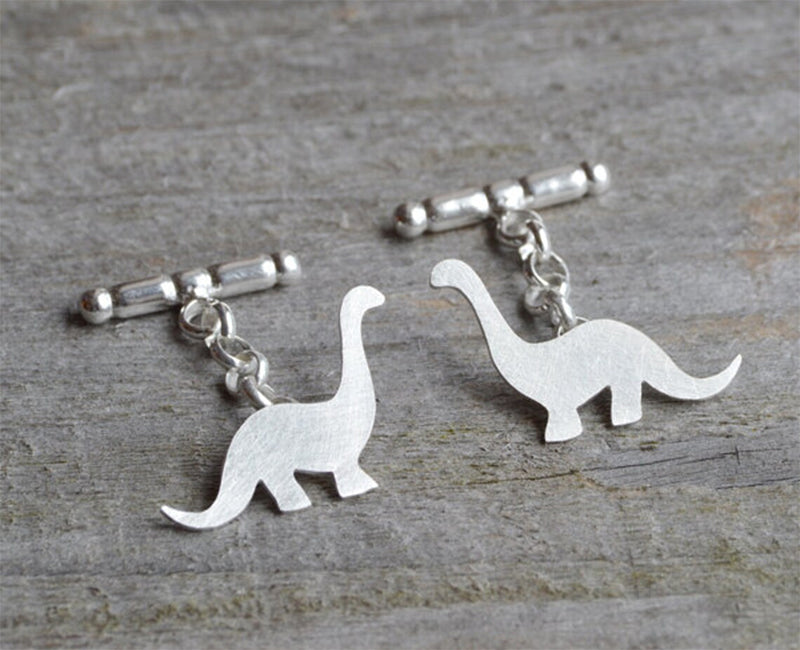Dinosaur Cufflinks In Sterling Silver, Brontosaurus Cufflinks, Personalized Dinosaur Cufflinks