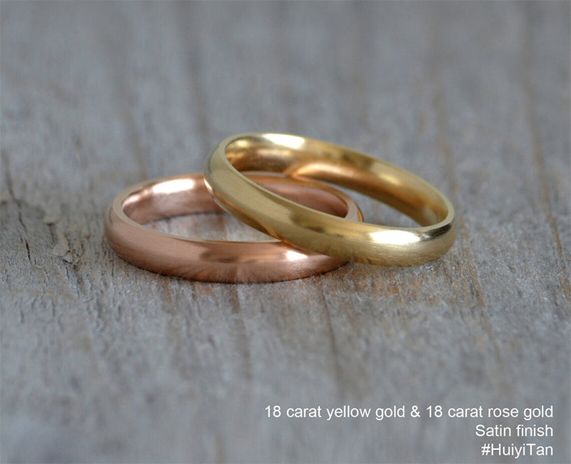 D Shape Wedding Band, Rose Gold Wedding Ring, 3mm, 4mm Wedding Band