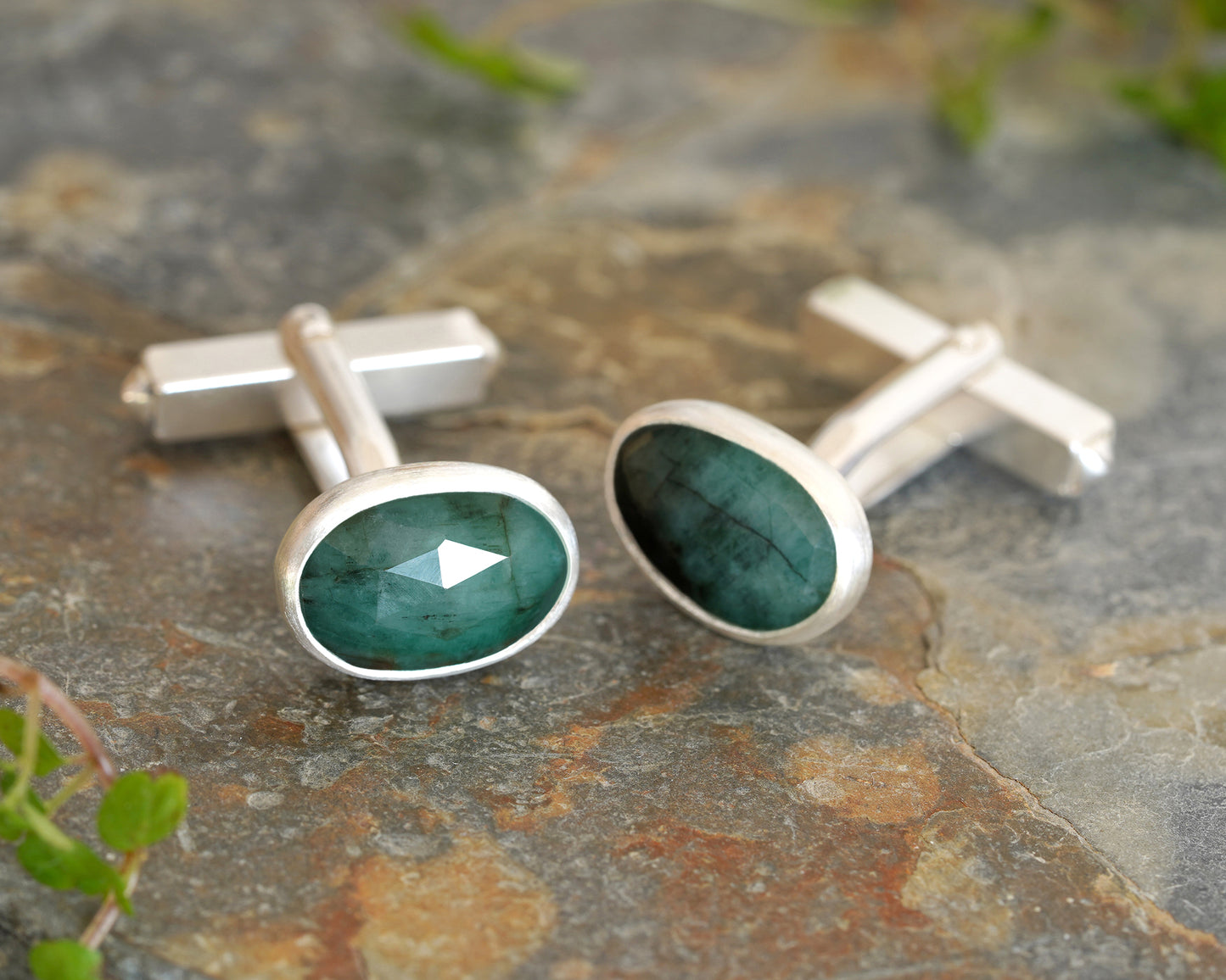 4.75ct Natural Emerald Cufflinks in Sterling Silver